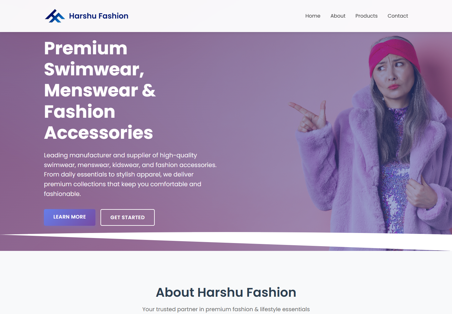 Harshu Fashion homepage screenshot
