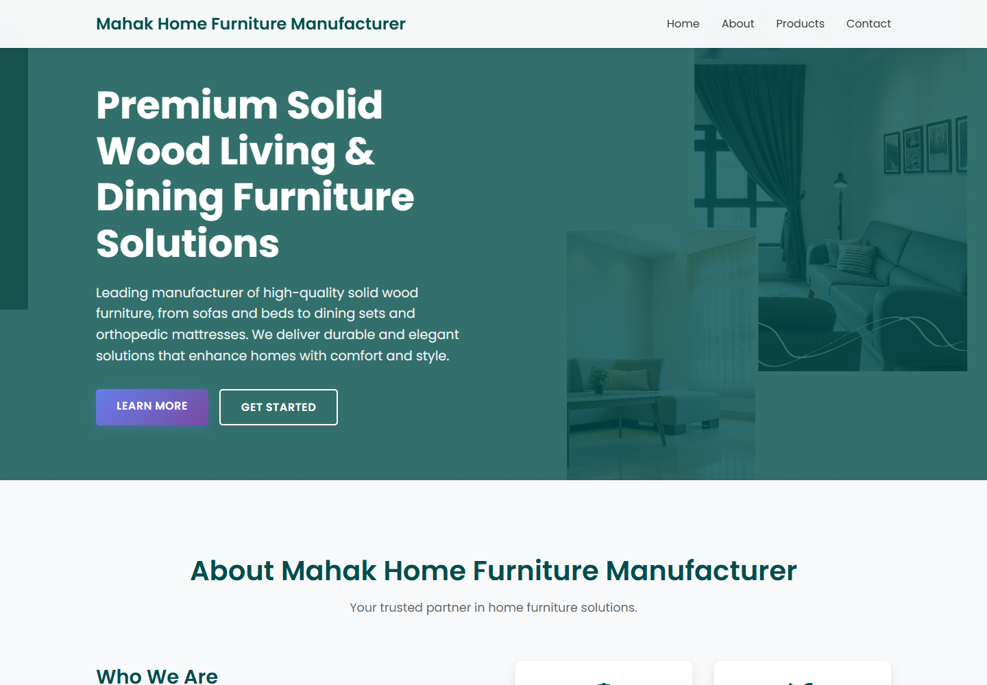 Mahak Furniture homepage screenshot